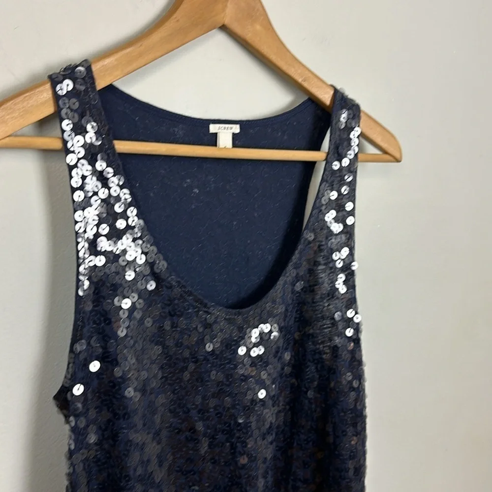 J Crew Navy color blocked sequined tank top Sz M